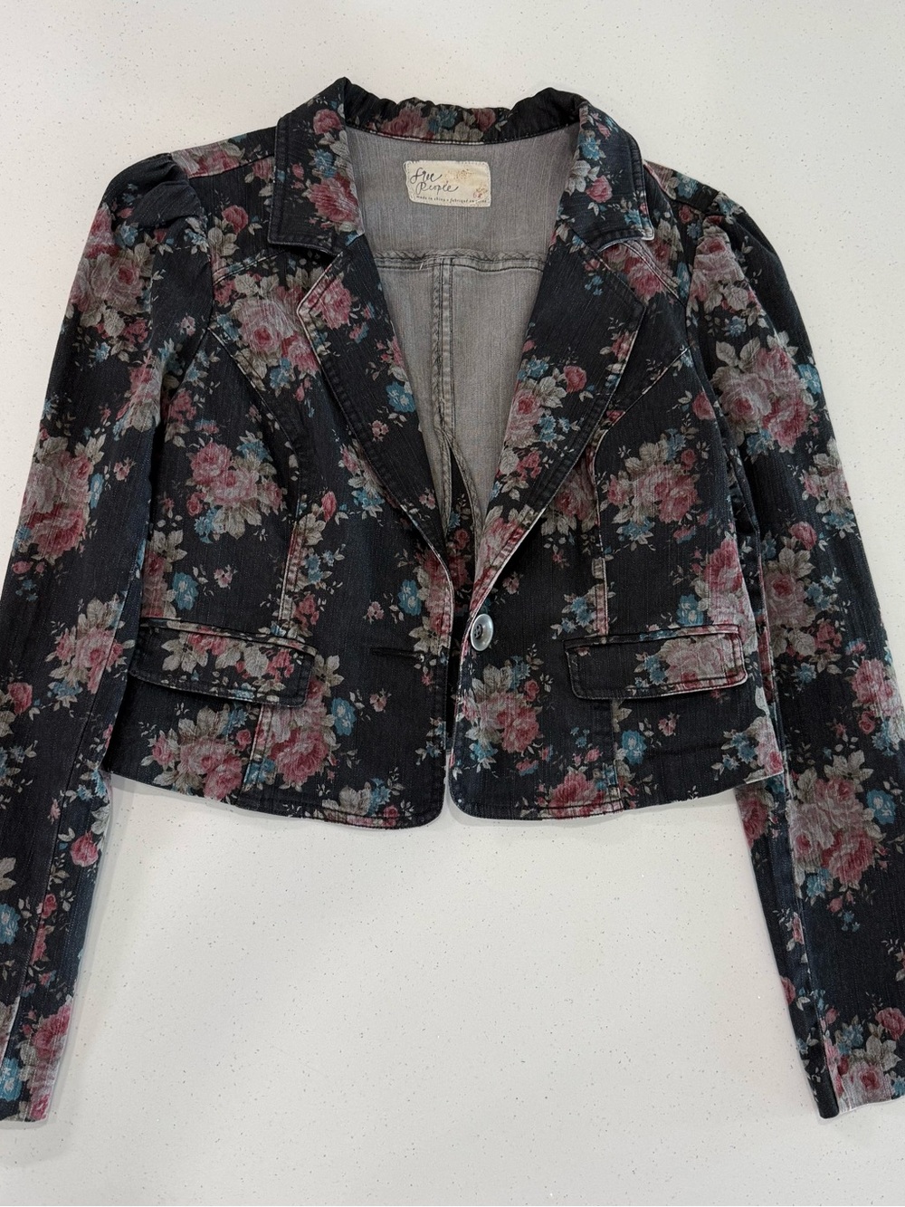 Free People Black Floral Cropped Blazer